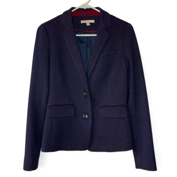 Esprit Navy 2 Button Blazer with Polka Dots Size 4 - Picture 1 of 9